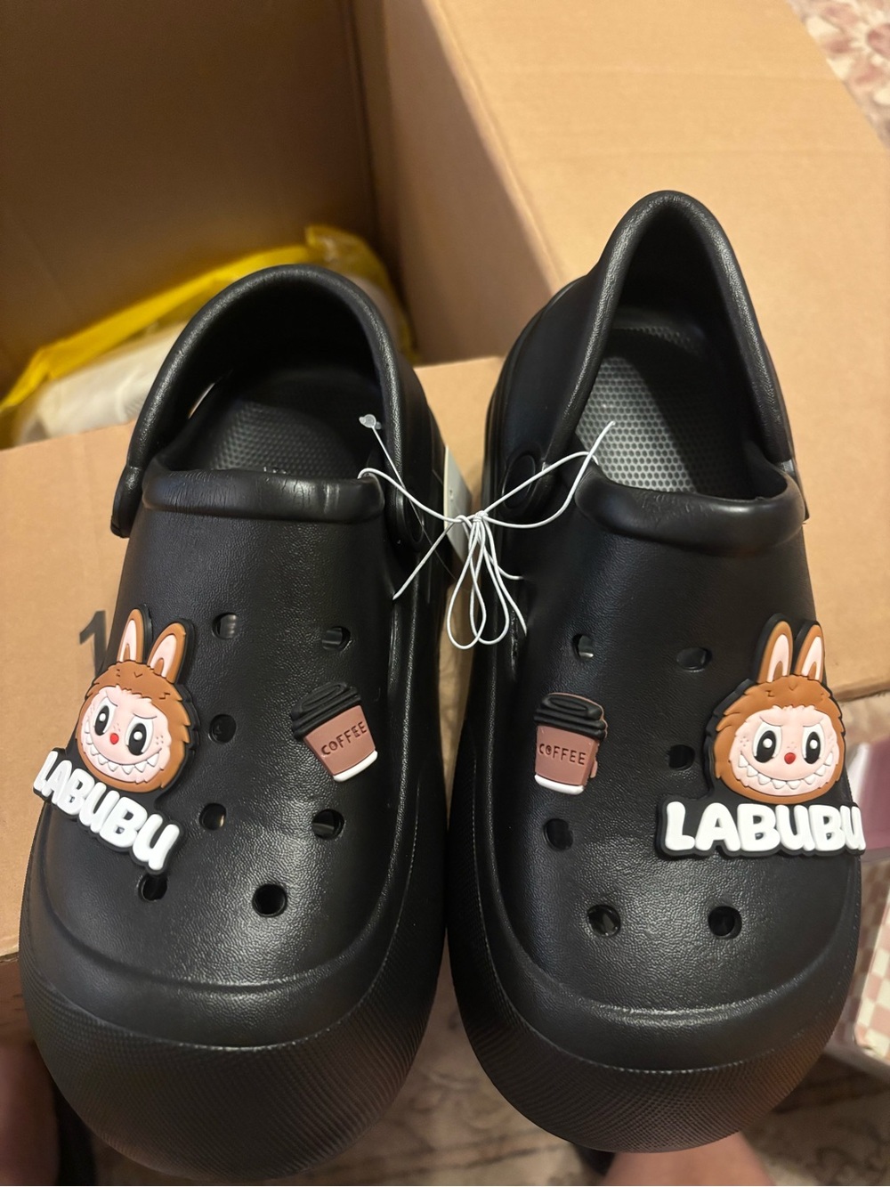 Kids Labubu Black Slip-On Clog Shoes with Cartoon Charms